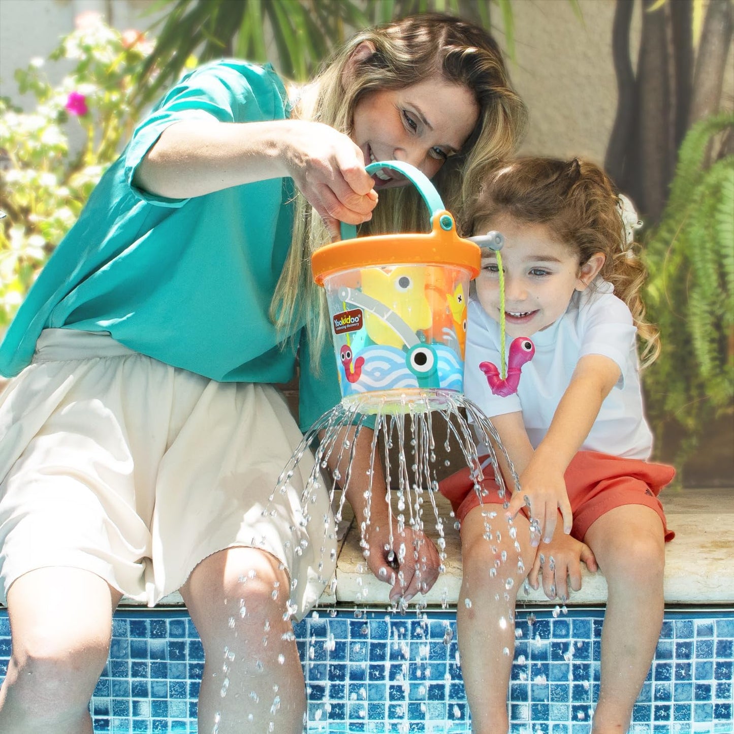 Yookidoo Fishing Set Bucket Bath Toys – Magnetic Fishing Rod, Wriggling Fish + 3 Floating Fish with 3 Unique Effects – Mold Free Catch ’N’ Sprinkle Bathtime & Pool Toy for Toddlers and Kids (Ages 2–6)