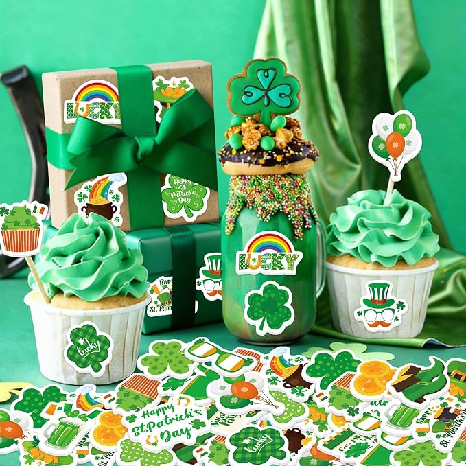 300Pcs St. Patrick’s Day Foam Stickers, Self-Adhesive Lucky Shamrock Clover