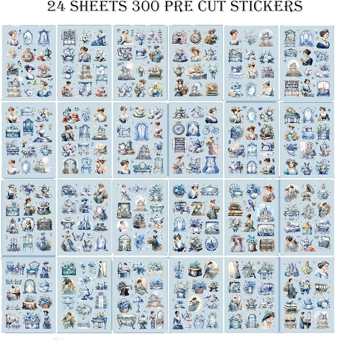Vintage Ephemera Sticker 24 Sheets precut 300 washi Stickers Paper Journal