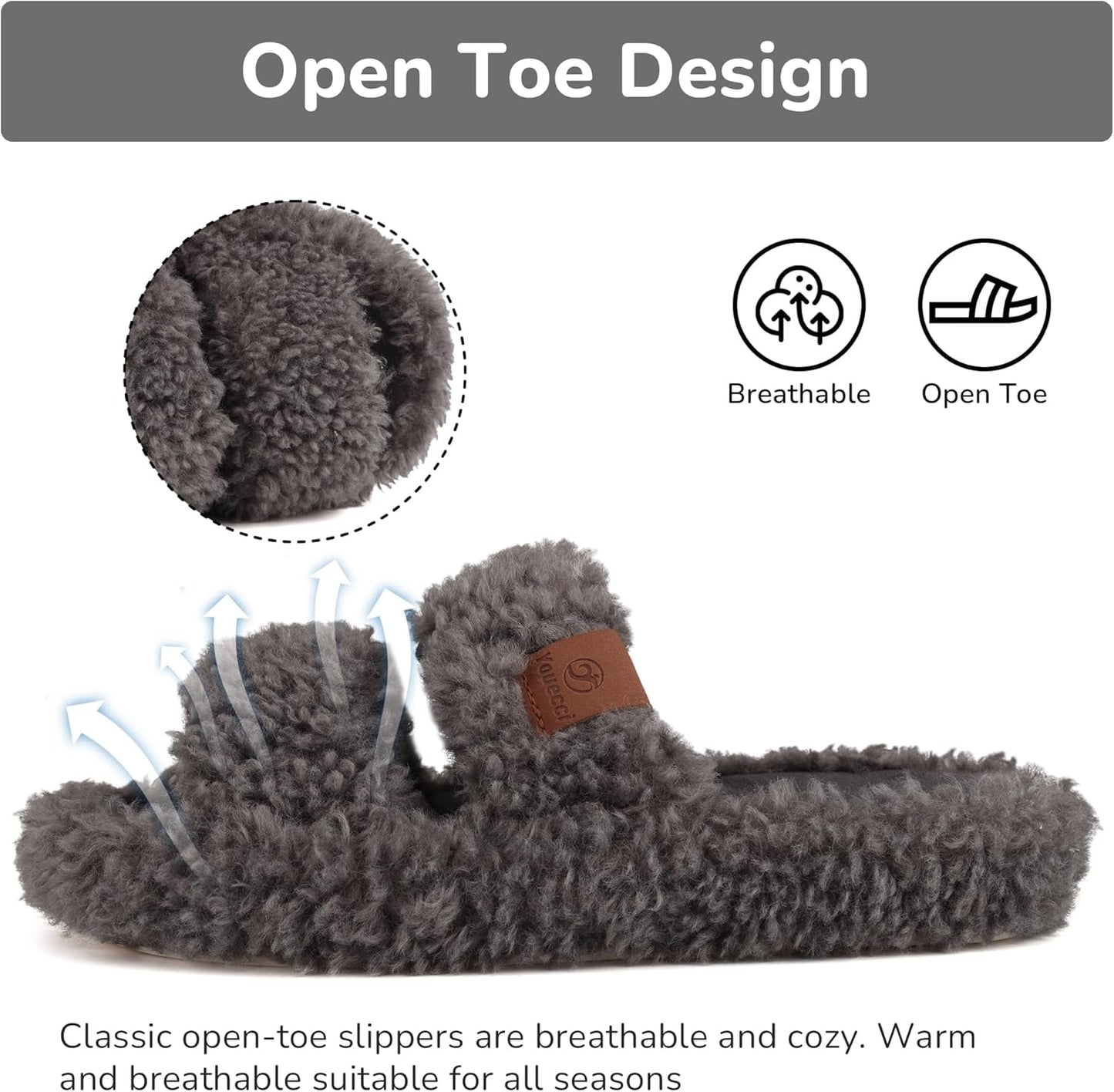 Youecci Girls Fuzzy Slippers-Soft Open Toe Slippers with Memory Foam & Arch Support, Dual-Strap Warm Comfy Home Slides Indoor House Shoes