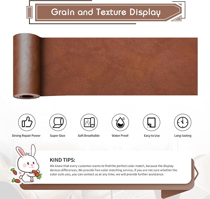 KING MOUNTAIN Leather Repair Patch, 4 x 63 Inches self Adhesive Leather Repair