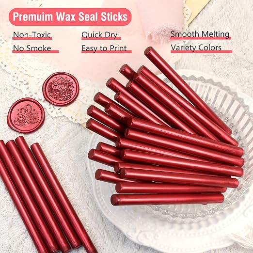 Wax Seal Kits, Flame Red Sealing Wax Sticks, HOSEALING Glue Gun and Wax Seal