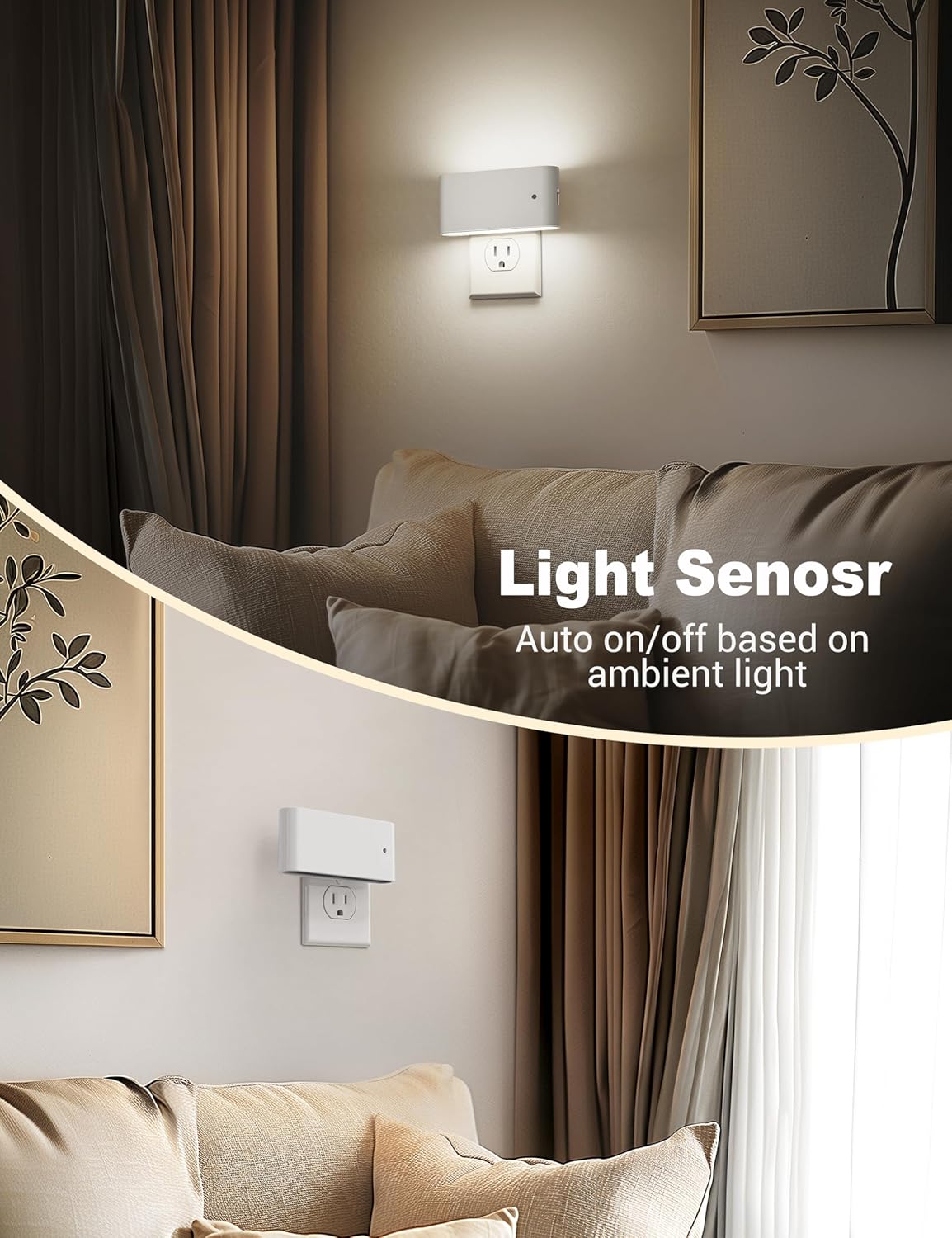 JandCase LED Night Lights Plug into Wall, Night Light with Dusk to Dawn Light Sensor, Dimmable Night Light Plug in [2 Pack], 5000K Cool White Nightlight for Bedroom Hallway Kids Room Kitchen