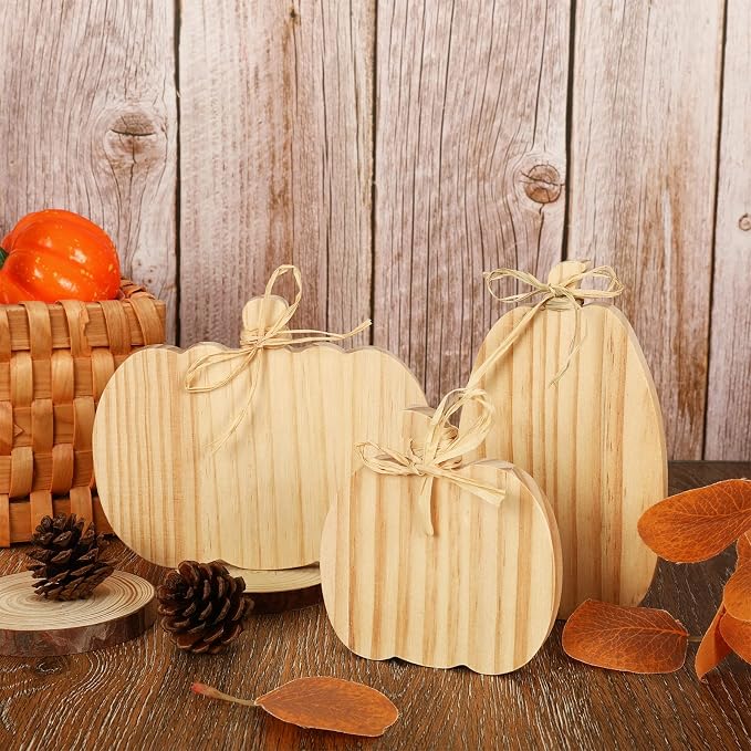 Whaline 3Pcs Unfinished Fall Pumpkin Wooden Cutout