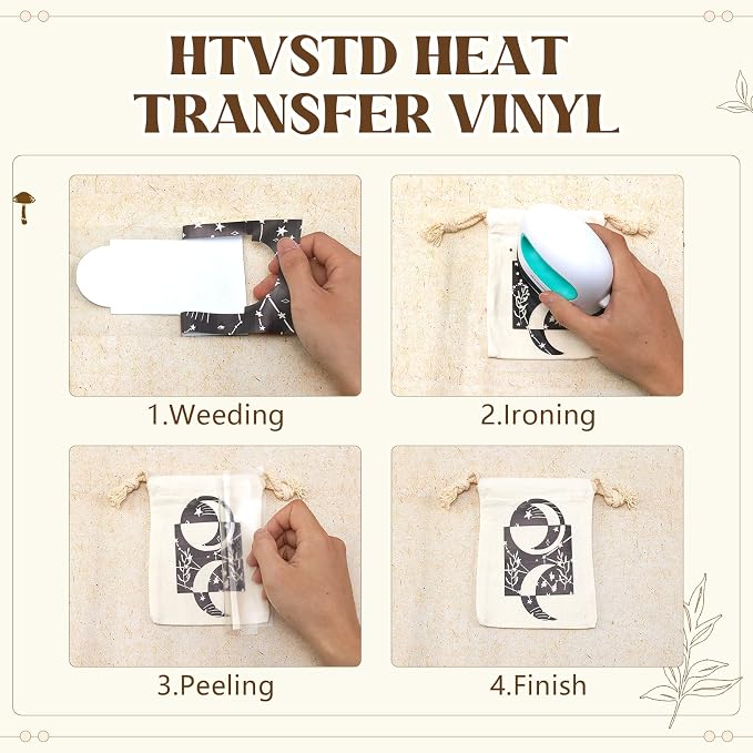 HTVSTD Mushroom HTV Heat Transfer Vinyl 12 Sheets 12×10in Iron on Vinyl | Black