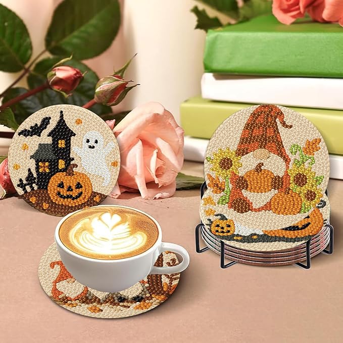 8 PCS Halloween Diamond Art Coasters Kits Cute Diamond Painting Coaster |