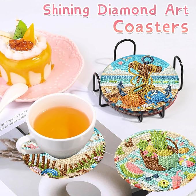 Benjenes 8 PCS Diamond Art Coasters Kits Beach Diamond Painting Coaster |