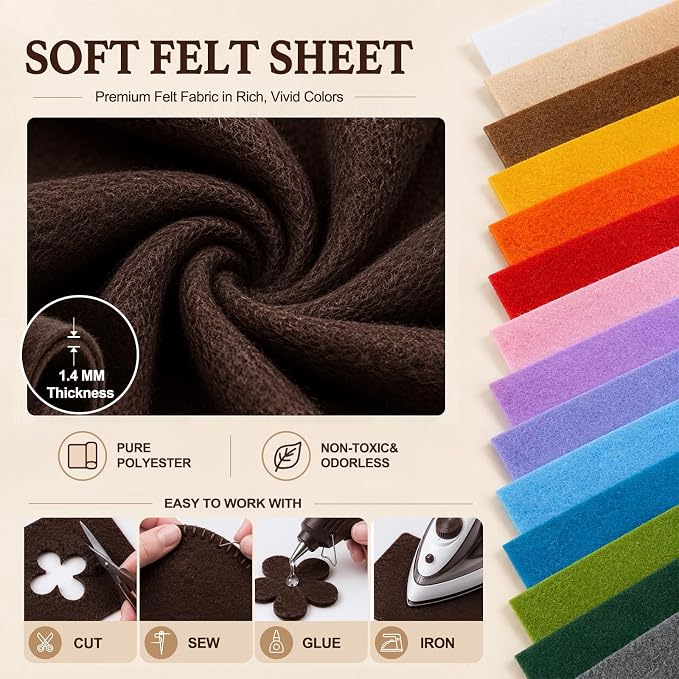 Chocolate Brown Large Felt Fabric 36" x 36", 1.4 mm Soft Felt Sheet, Nonwoven