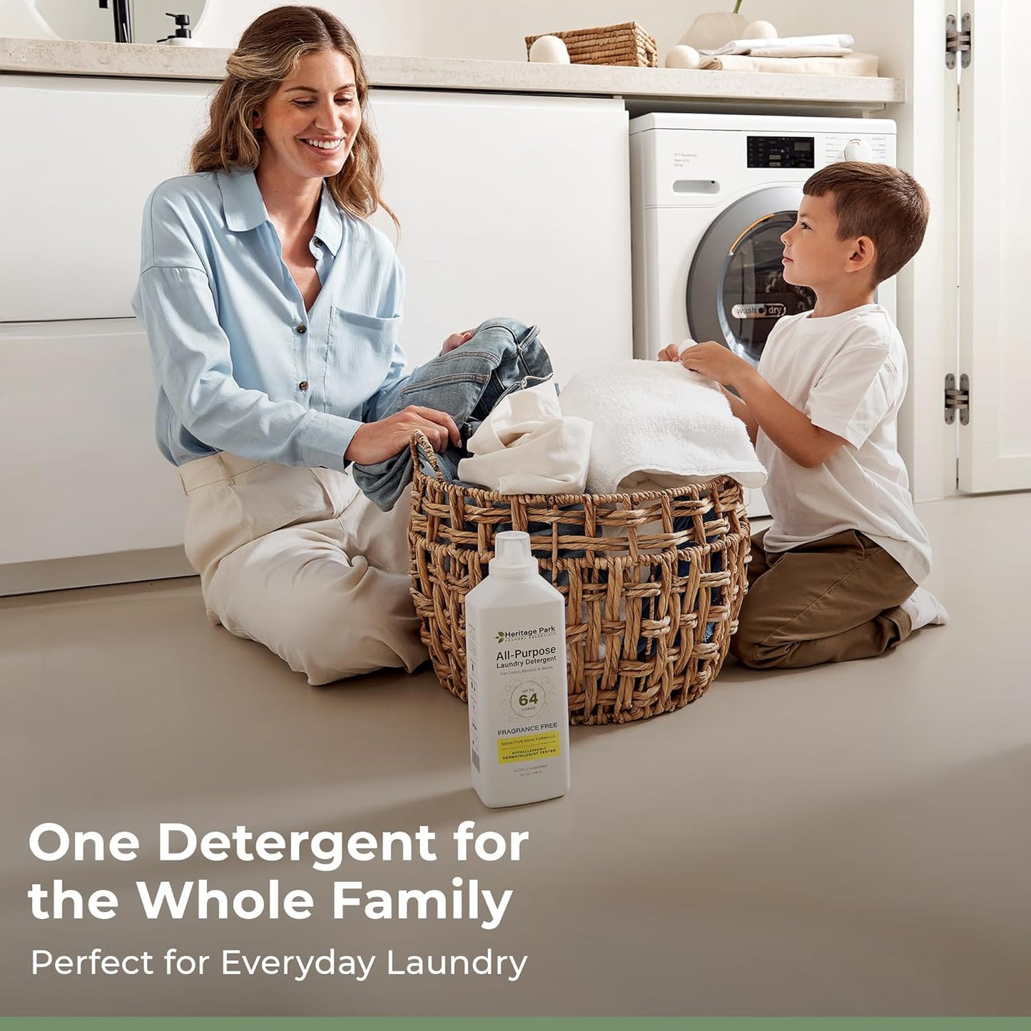 Heritage Park Luxury Laundry Detergent | Dermatologist Tested Plant based Natural & Enzyme Laundry Detergent | Sensitive Skin Friendly - Fragrance Free (32 fl oz)