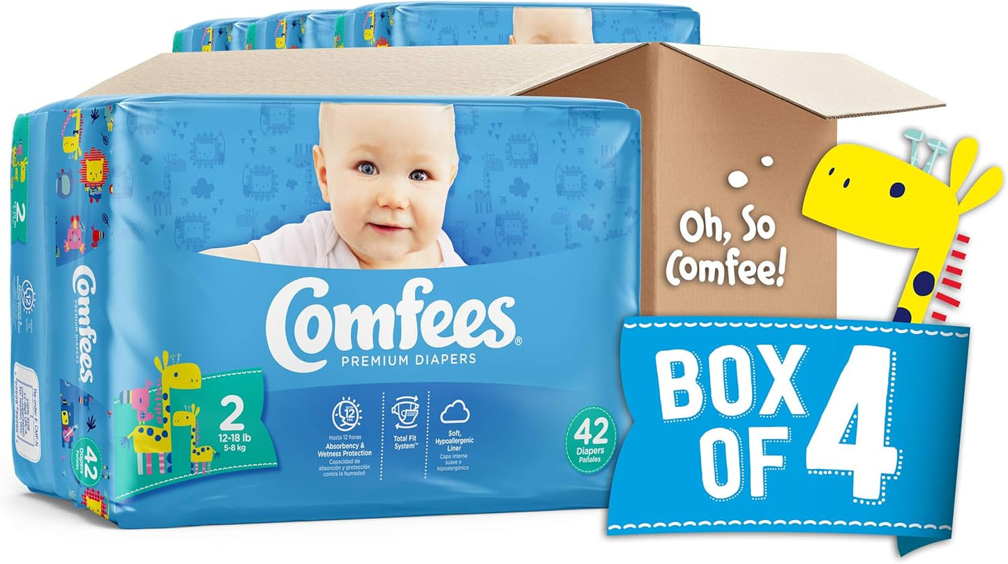 Comfees Premium Baby Diapers with Total Fit System for Boys & Girls, Size 2, 168Count, White (CMF-2)