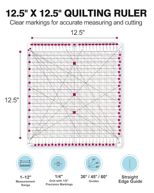 Quilting Rulers 12.5" x 12.5", Slotted Quilting Ruler