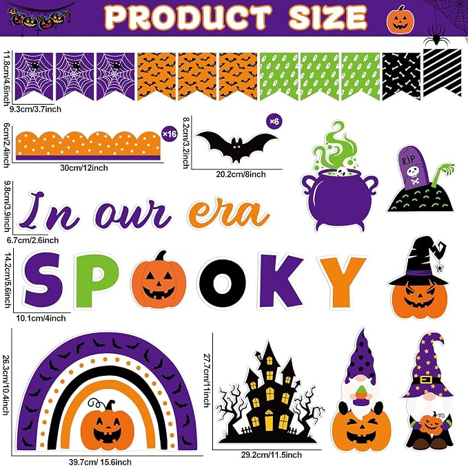 ojustbeok Halloween Bulletin Board Rainbow Pumpkin Ghost Decorations Bat Castle
