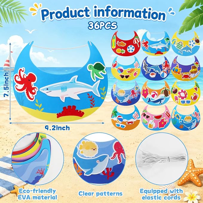 36Pcs EVA Foam Visor Summer Crafts Sun Hat Crafts Kits DIY Beach Sun Visor Hat
