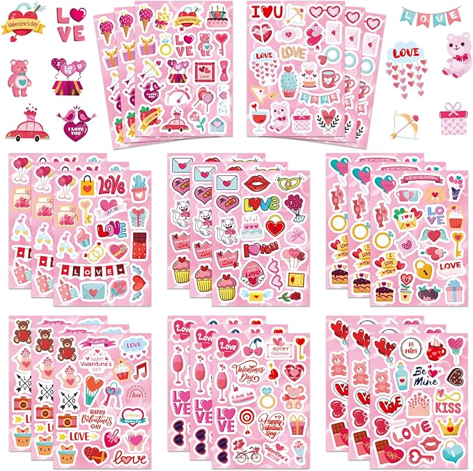 24 Sheets Valentine Stickers for Kids
