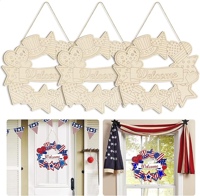 Large 12" Wooden 4th of July Crafts Star Ornaments to Paint, DIY Blank