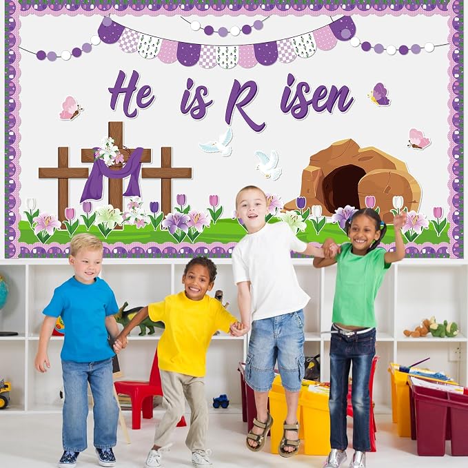Supervitae 86 Pcs Christian Easter Bulletin Board Decorations Set Religious