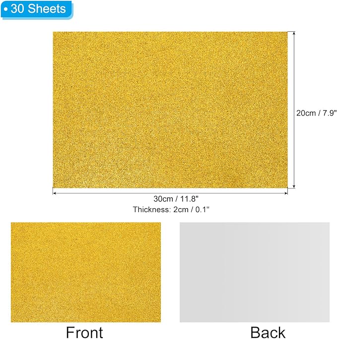 PATIKIL 30Sheets Yellow EVA Glitter Foam Sheet 11.8 x 7.9 Inch 2mm Thick