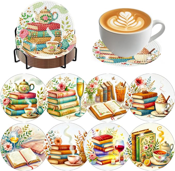 Benjenes 8 PCS Diamond Art Coasters Kits Book Diamond Painting Coaster |