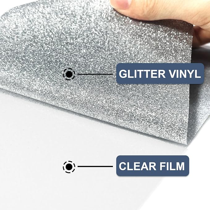 Silver Glitter Heat Transfer Vinyl 12" x 8 ft HTV