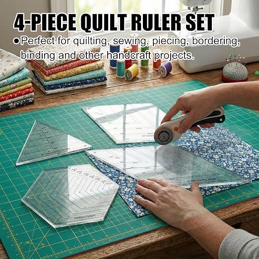 4 Pcs Quilting Ruler Set, 60 Degree Triangle and Diamond, 45 Degree Diamond