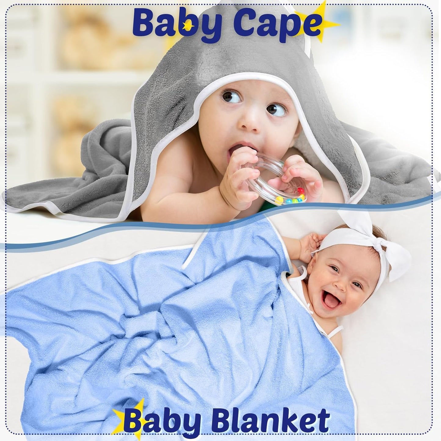 Reginary 4 Pack Baby Hooded Towels Coral Fleece Baby Bath Towels 30 x 30 Inch Soft Absorbent Hooded Bath Blanket for Newborn Toddler Infant Boy Girl Shower Gift Supplies (Gray, Blue)