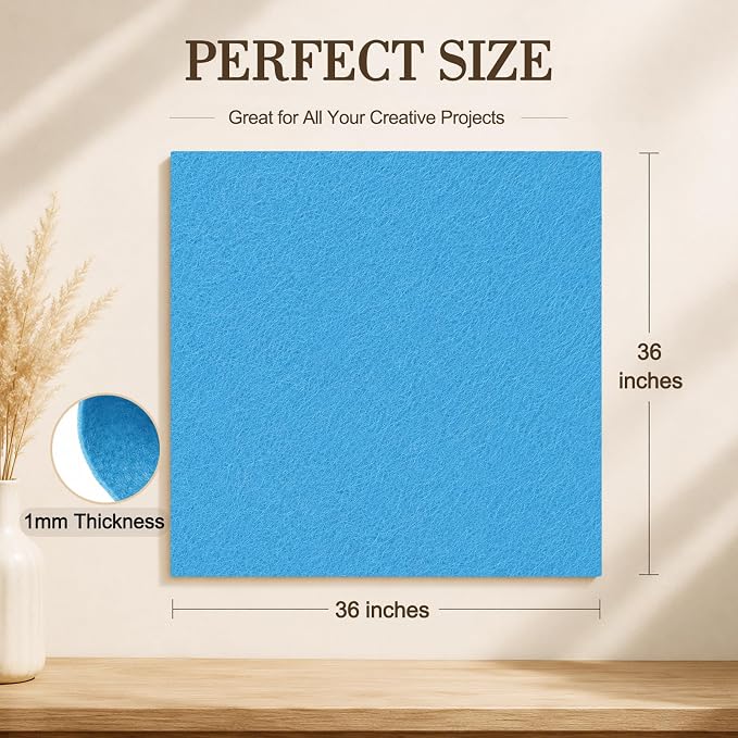 Sky Blue Large Felt Fabric 36" x 36", 1mm Stiff Felt Sheet, Nonwoven Fabric