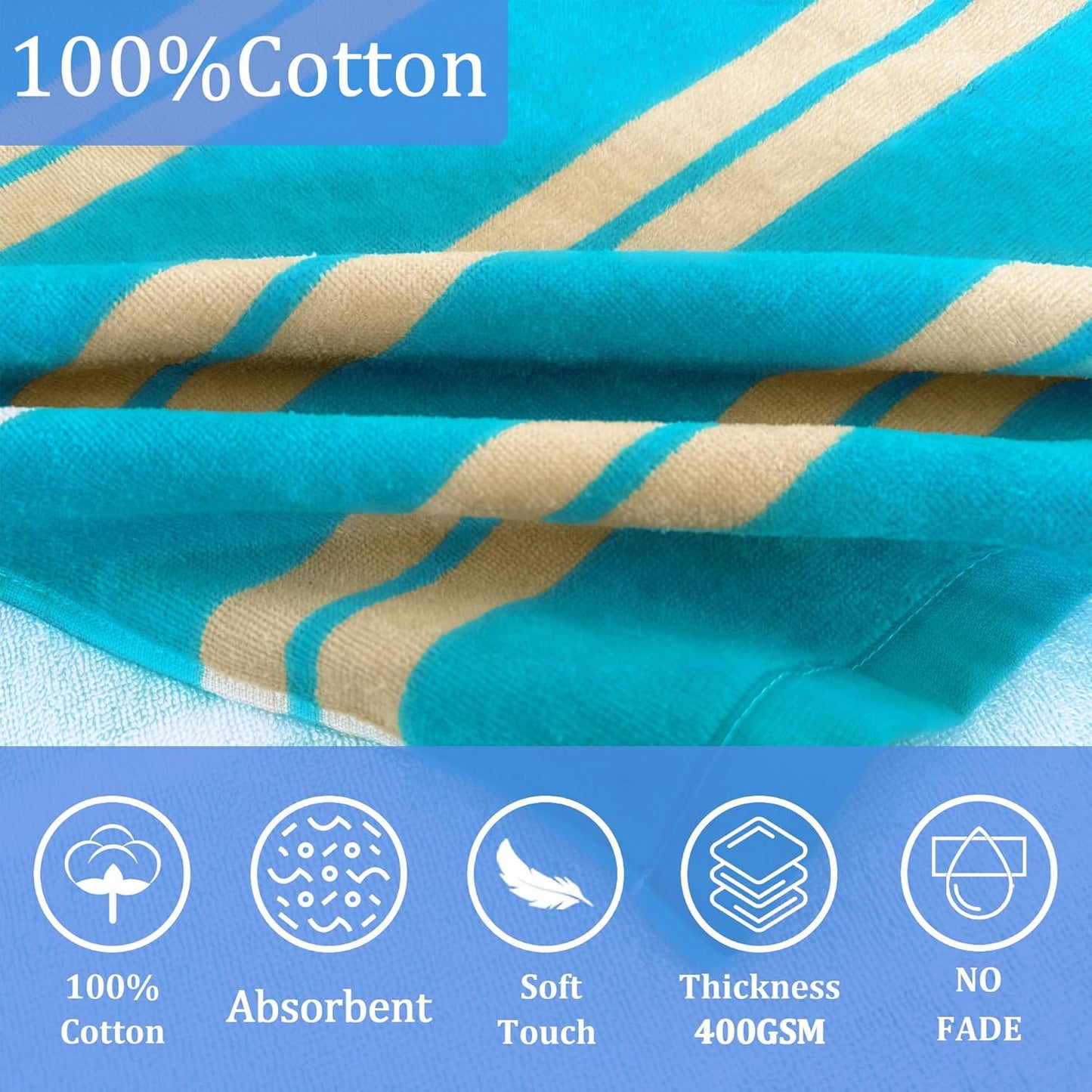 VOOVA & MOVAS Hooded Poncho Towels for Big Kids, Oversized (6-12Years,26"X64") Made from 100% Soft Cotton,Absorbent Bathrobe for Boys,Perfect for Pool| Swimming | Bathing | Beach, Blue Stripe