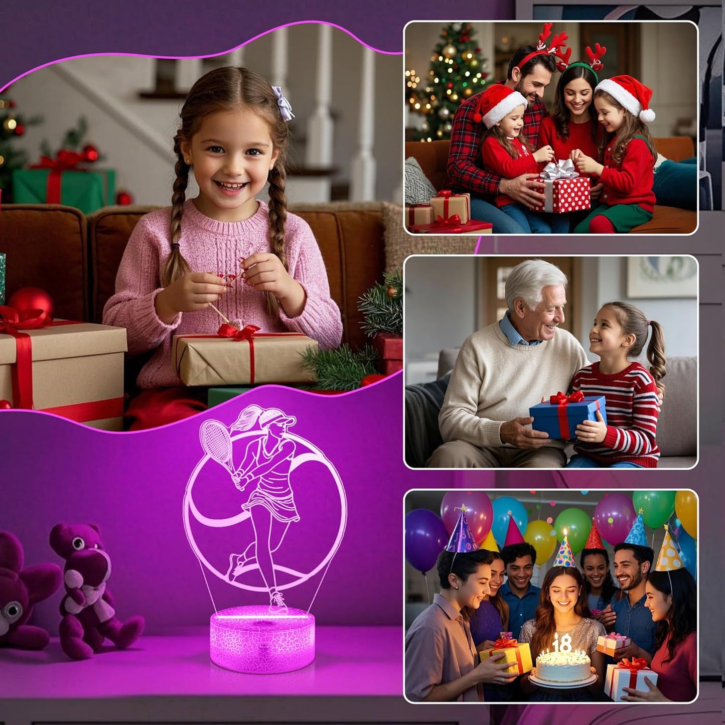Tennis Gifts for Women & Girls, Light Up Tennis Night Light 3D Illusion Lamp with 16 Colors Remote Control,Tennis Accessories Decor for Women Friends Sports Fans Xmas Gifts
