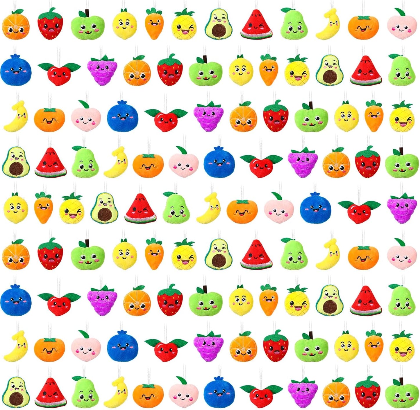Libima 150 Pcs Mini Stuffed Animals Sea Animal Fruit Plush Keychain Set for Carnival Birthday Classroom Prizes Decoration for Clothes (Fruit)