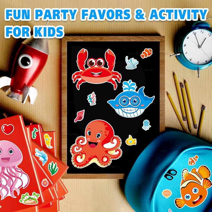 Aowplc 42 Pcs Ocean Animals Make-a-Face Sticker Sheets