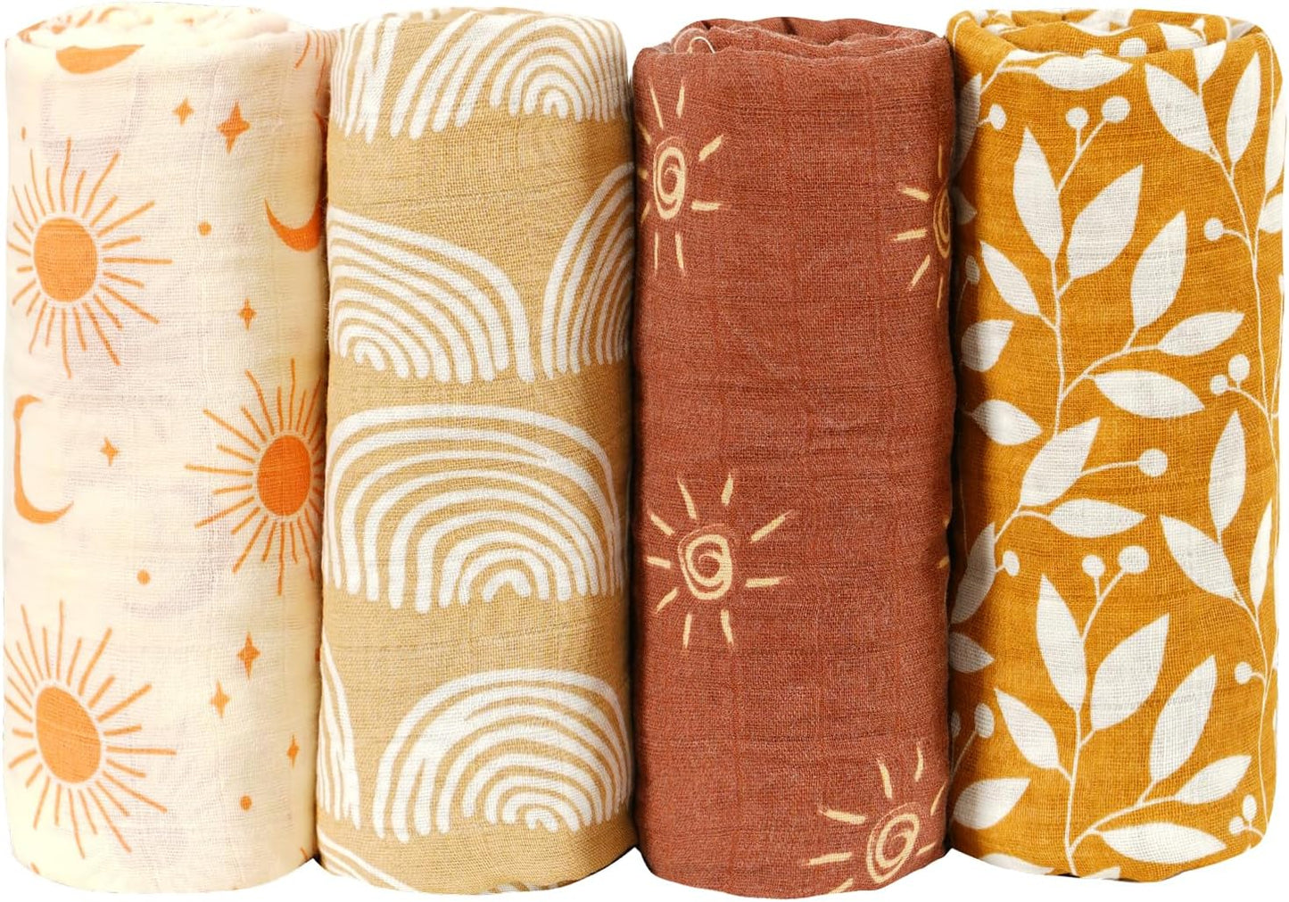 4 Set Muslin Swaddle Blankets for Newborn Baby Boys, Girls - Cute Soft Print Baby Towel Wrap 120x110cm - Yellow Floral