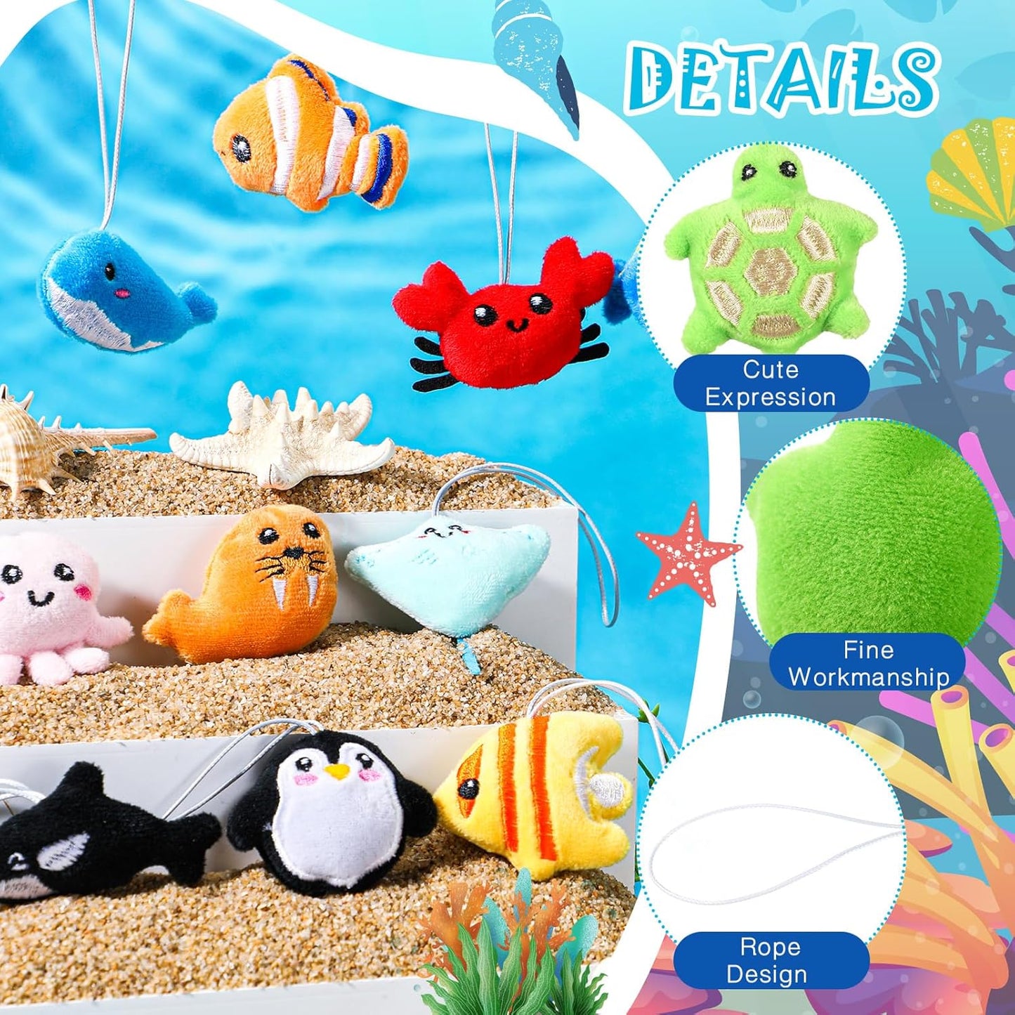 Libima 150 Pcs Mini Stuffed Animals Sea Animal Fruit Plush Keychain Set for Carnival Birthday Classroom Prizes Decoration for Clothes (Sea Life)