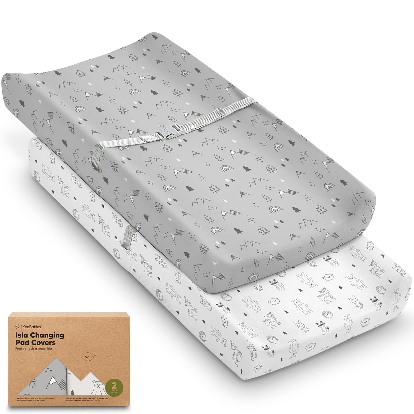 2-Pack Baby Changing Pad Cover for Girl, Boy - 32x16 Soft Viscose Derived from Bamboo Baby Diaper Changing Table Pad Cover Sheets, Neutral, Snug Fit Nursery Diaper Change Sheets (Woodland)
