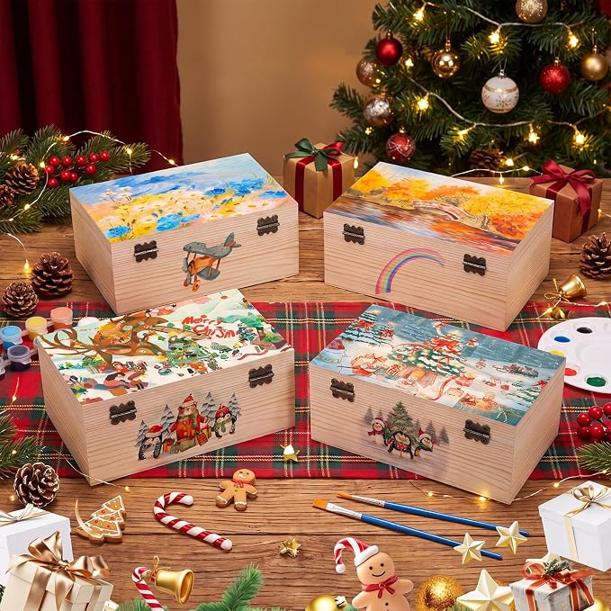 WSICSE 2 Pack Unfinished Wood Boxes