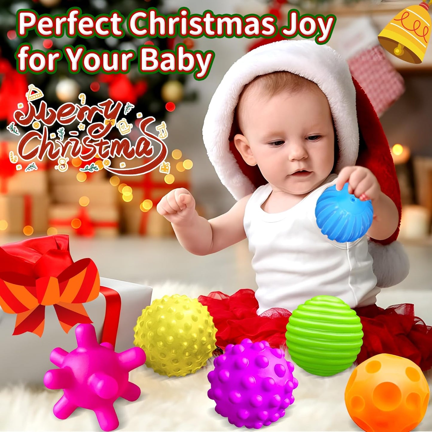 Baby Textured Multi Sensory Toys Massage Ball Gift Set BPA Free for Toddlers 1-3 Soft Balls Montessori Infant Baby Toys 6 to 12 Months 6 Pack