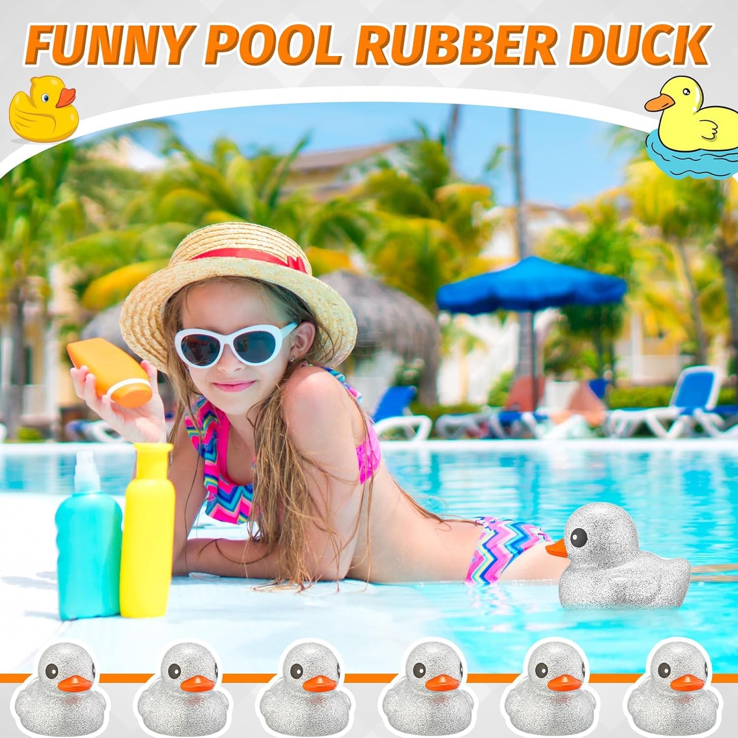 Honoson 6.89 Inch Giant Glitter Rubber Duck Big Glitter Rubber Duck Large Sparkly Duckling Bath Toy with Squeaky Sound for Summer Baby Shower Birthday Party Favor Gift(Silver)