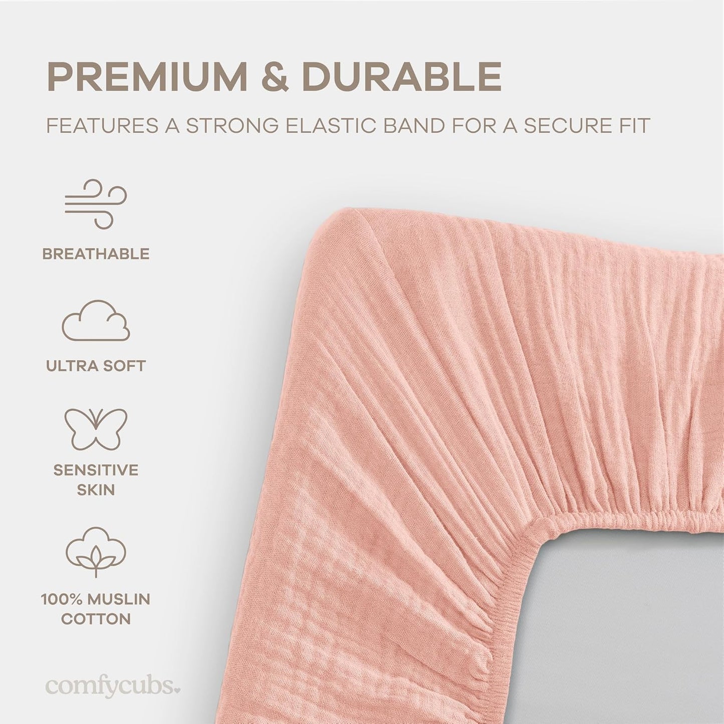 Comfy Cubs Muslin Bassinet Sheet - 100% Soft Cotton Fabric, Breathable & Gentle for Baby’s Sensitive Skin - Universal Fit with Secure Elastic Edging, Gift-Ready Packaging - Lace Pink