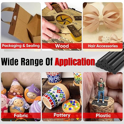 SHALL Full Size Hot Glue Sticks, 0.43” Dia x 8” Long, 100 Pack Black Glue Gun