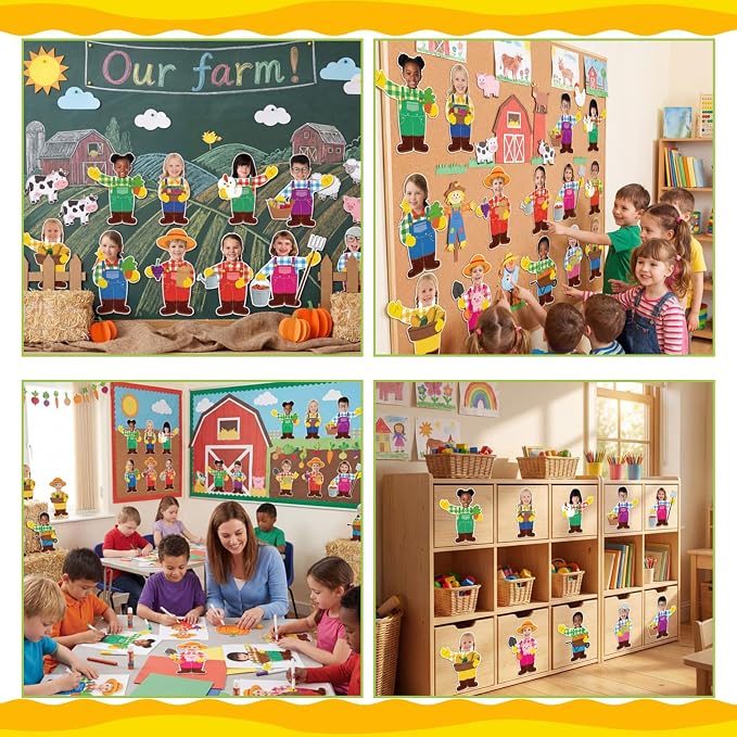 Gersoniel 72 Pcs Kid Farm Classroom Decor Farm Animal Bulletin Board Cutout |