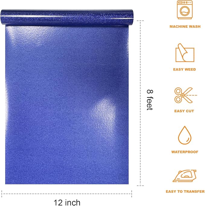 Blue Glitter Heat Transfer Vinyl 12" x 8 ft HTV