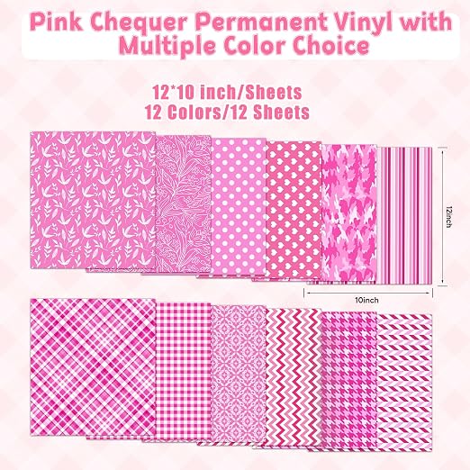 Tintnut Pink Plaid Pattern Permanent Vinyl 10 Sheets 12"x10" Adhesive Vinyl |