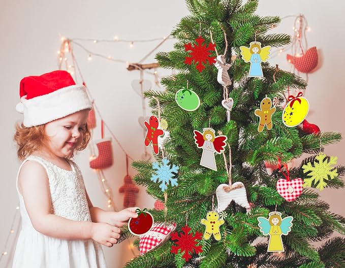 Artmag 50pcs Unfinished Wooden Christmas Ornaments Wood Slices