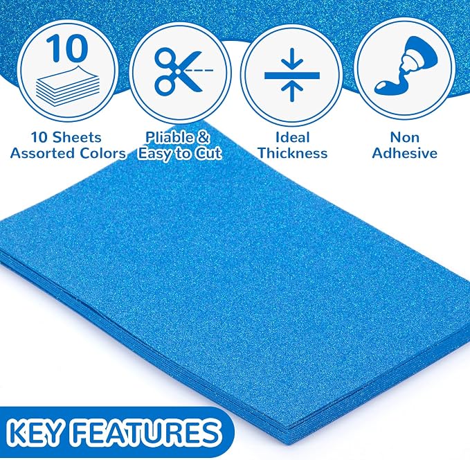 10 Pack Glitter Foam Sheets Craft 8 x 12 inch | Sparkles Foam Paper