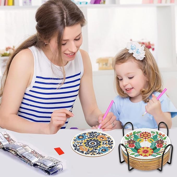 8PCS Flowers Diamond Art Coasters Kits, Diamond Painting Coasters