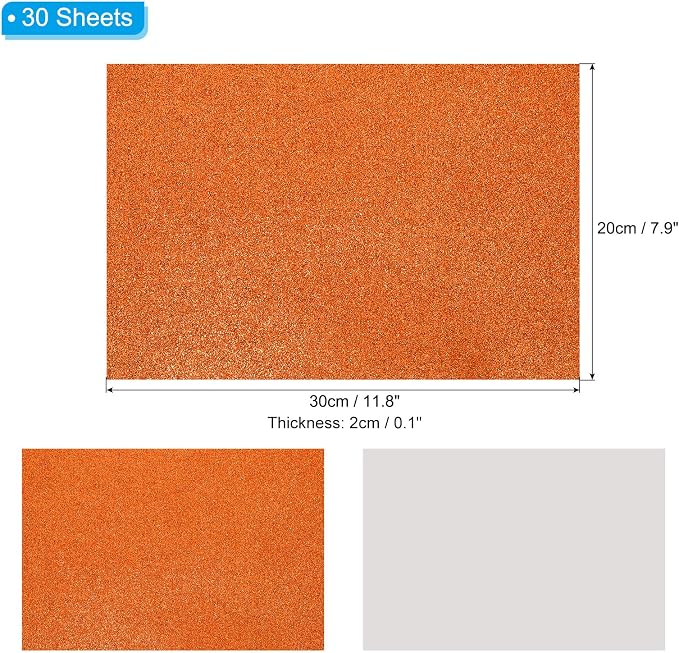 PATIKIL 30Sheets Orange EVA Glitter Foam Sheet 11.8 x 7.9 Inch 2mm Thick
