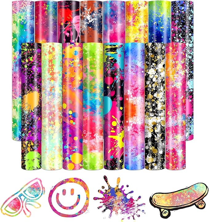HTVSTD Splatter HTV Heat Transfer Vinyl 16 Sheets 12×10in Iron on Vinyl | Paint