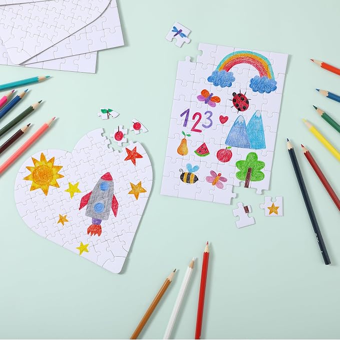 Mr. Pen- Blank Puzzle, 10 Pack | 48-Piece Rectangle & 75-Piece Heart Shaped All