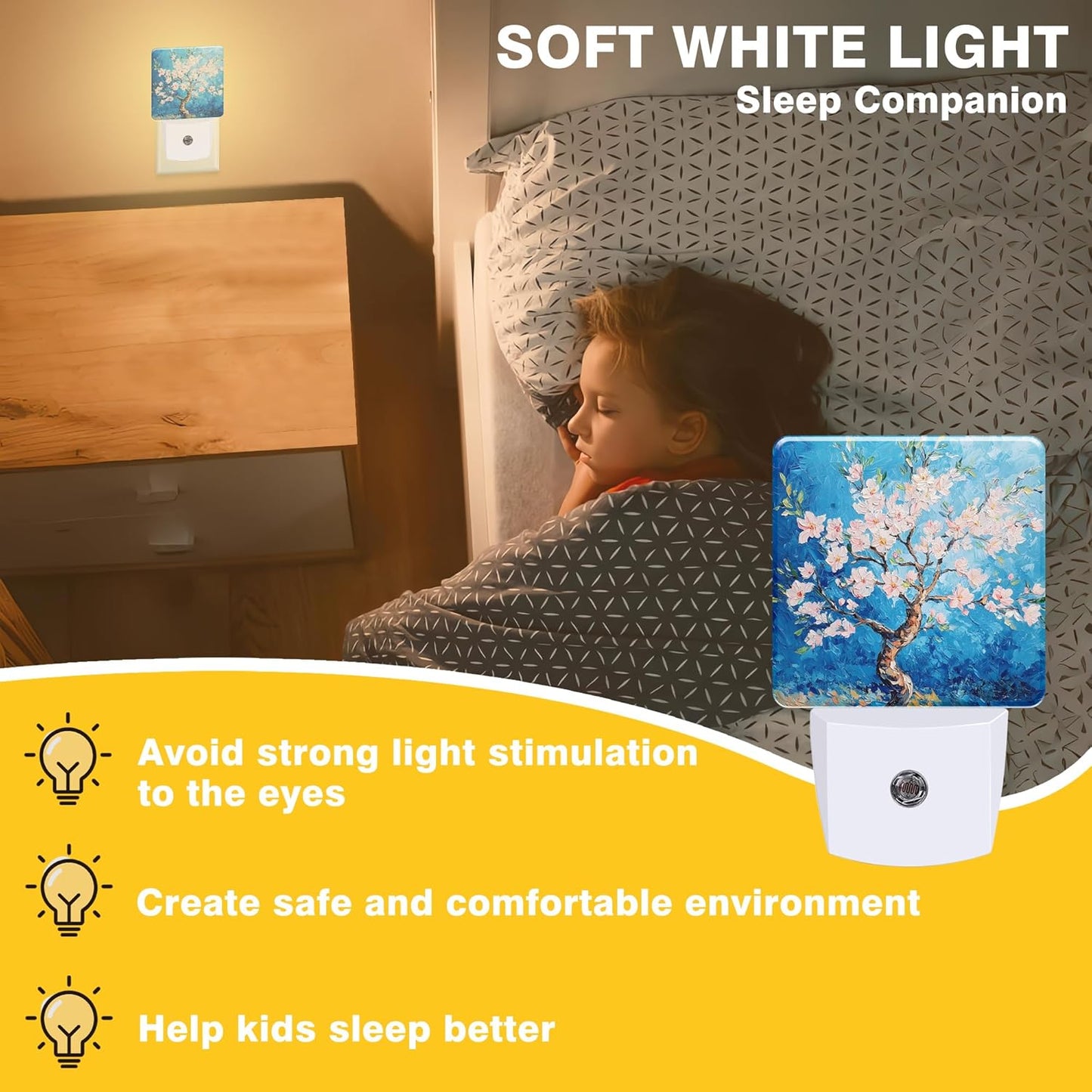 Night Light Blossoming Almond Tree Night Lights Plug into Wall Smart Dusk to Dawn Sensor 0.5W Energy Efficient Led Lamp for Men Women Bedroom Bathroom Hallway Stairway Decor