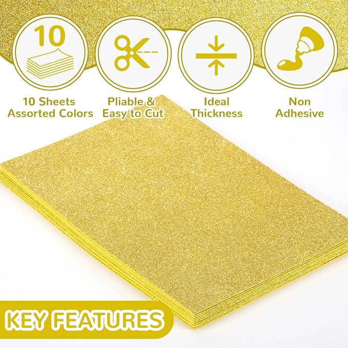 10 Pack Glitter Foam Sheets Craft 8 x 12 inch | Sparkles Foam Paper