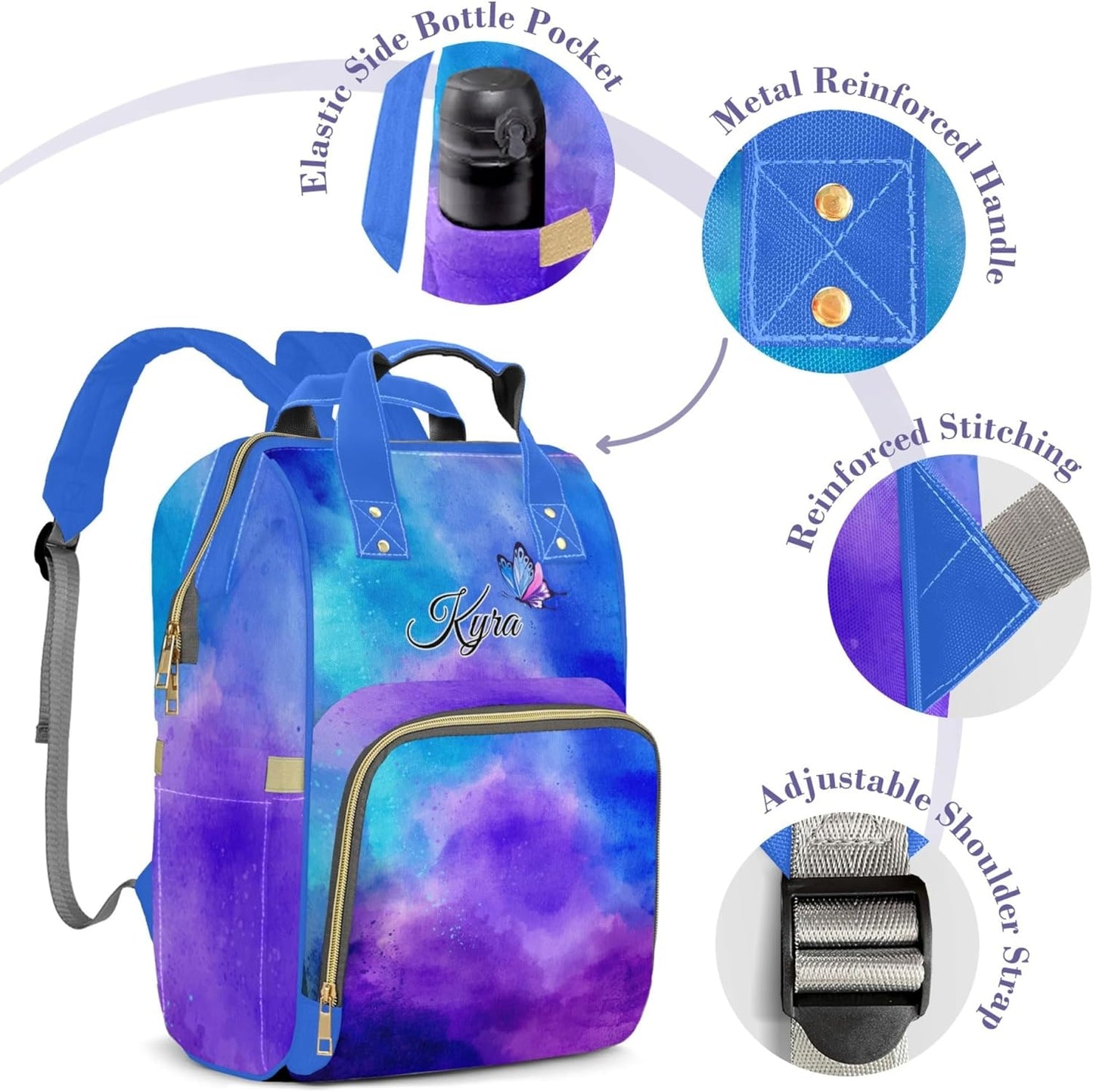 Blue Personalized Diaper Bag Backpack for Baby Boy with Name, Custom Nappy Nursing Bag for Moms Dads, Customized Gift, Large Capacity, Waterproof, Multifunctional
